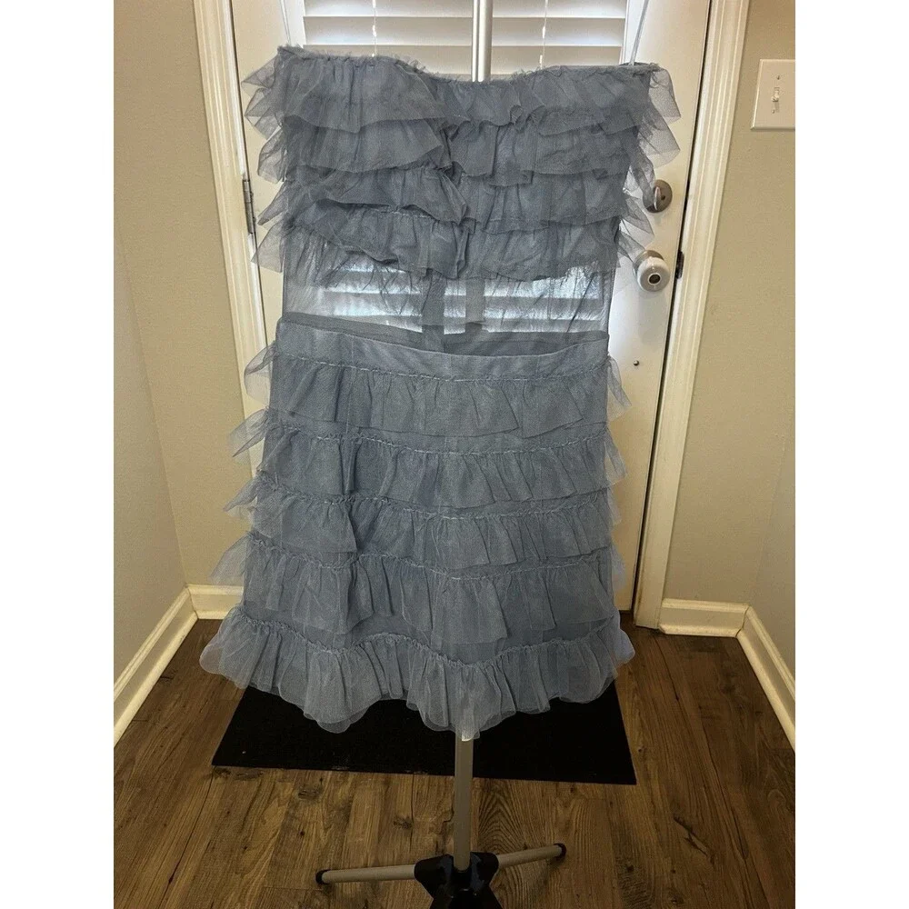 GEORGIA MINI DRESS - SMOKY BLUE- VELVI- Xsmall - Picture 4 of 14